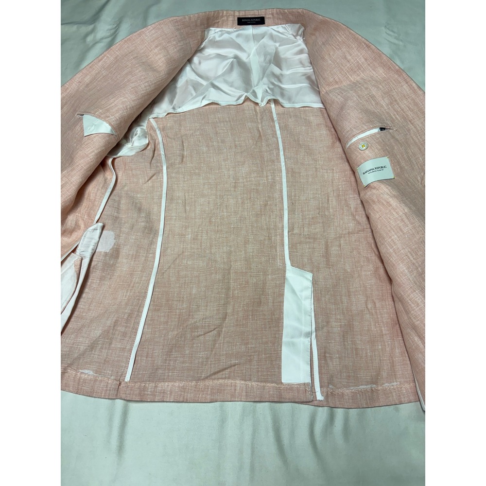 Banana Republic Mens Salmon Pink  Linen Double Breasted Suit 44R Slim Fit 36x25 - Picture 5 of 16